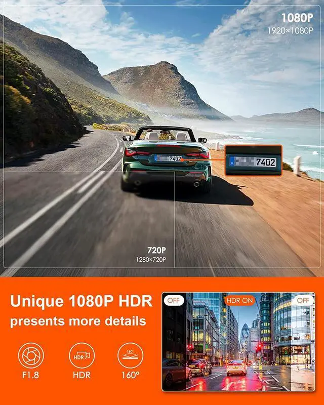 Alt view image 4 of 6 - Vantrue E1-G Lite WiFi Mini Dash Cam with GPS, 1080P Voice Control Car Dash Camera with Super Night Vision, 24 Hours Parking Mode, Motion Detection, Support 512GB
