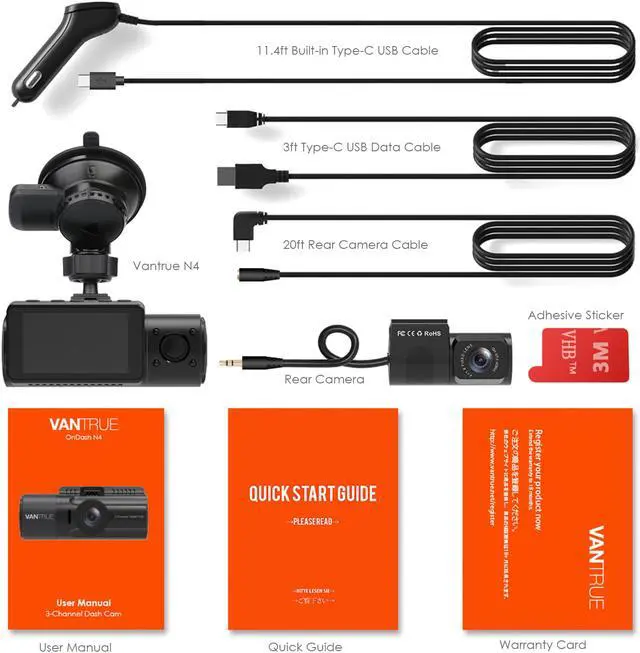 Alt view image 7 of 7 - Vantrue N4-G Dual Dash Cam 3 Channel 1440P Front & 1080P Inside & 1080P Rear Triple Dash Camera with Infrared Night Vision, Super Capacitor, 24 Hours Parking Mode, Motion Detection, Support 256GB Max