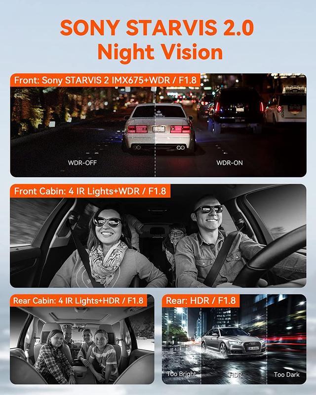 Alt view image 5 of 7 - 4 Channel WiFi Dash Cam, Vantrue N5-G 2.5K+1080P+1080P+1080P Dash Camera, Voice Control, 24H Parking Mode, GPS, Buffered Motion Detection, IR Night Vision, Support 512GB Max