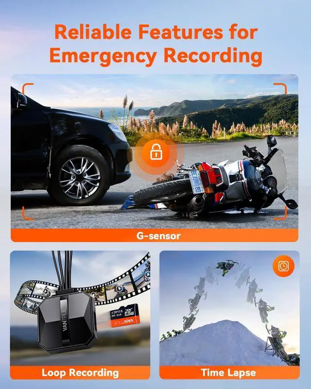 Alt view image 5 of 7 - Motorcycle 4K Dash Cam, Vantrue F1-G 4K+ 1080P Front and Rear Motorcycle Camera, No Screen, Built-in GPS, Full Body Waterproof