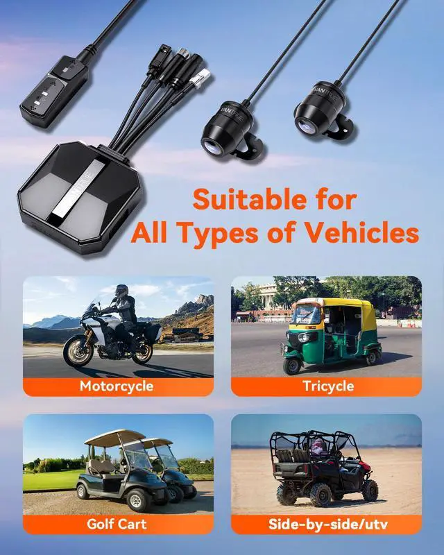 Alt view image 7 of 7 - Motorcycle 4K Dash Cam, Vantrue F1-G 4K+ 1080P Front and Rear Motorcycle Camera, No Screen, Built-in GPS, Full Body Waterproof