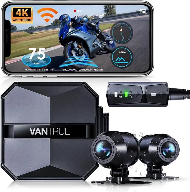 Main image of Motorcycle 4K Dash Cam, Vantrue F1-G 4K + 1080P Front and Rear Motorcycle Camera, GPS, Full Body Waterproof, Wi-Fi, 160°Wide Angle, Starvis Night Vision, G-Sensor, Parking Mode, Support 512GB Max