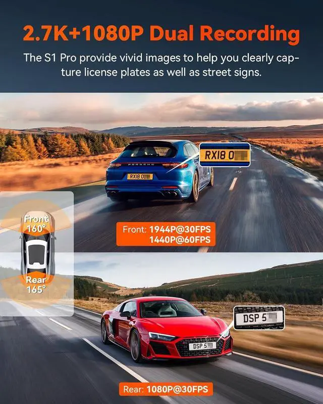 Alt view image 6 of 7 - Vantrue S1 Pro-G 2.7K Front and Rear 5G WiFi Dash Cam, STARVIS 2 Dual HDR Night Vision, 1440P 60FPS Hidden Dash Camera for Cars, Built-in GPS, Voice Control, 24 Hours Parking Mode, Support 512GB Max