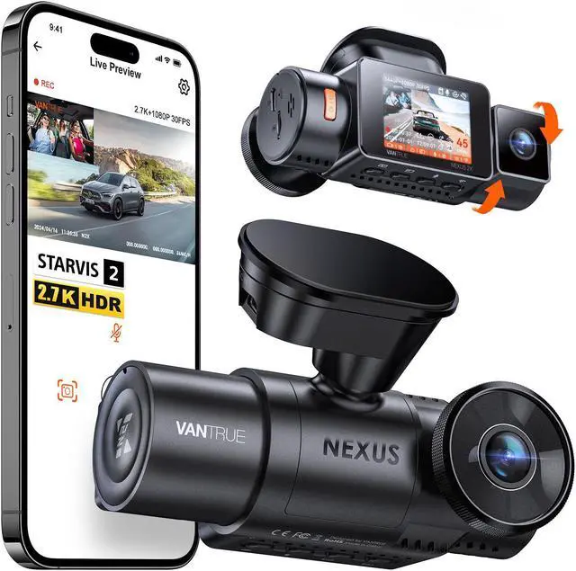 Vantrue N2X 2.7K Dash Cam Front and Inside, 5G WiFi Dual Dash Camera for Car with Starvis 2 HDR IR Night Vision, GPS, 24/7 Buffered Parking Mode, 60FPS, Voice Control, Support 512GB Max
