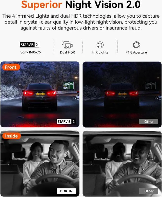 Alt view image 3 of 7 - Vantrue N2X 2.7K Dash Cam Front and Inside, 5G WiFi Dual Dash Camera for Car with Starvis 2 HDR IR Night Vision, GPS, 24/7 Buffered Parking Mode, 60FPS, Voice Control, Support 512GB Max