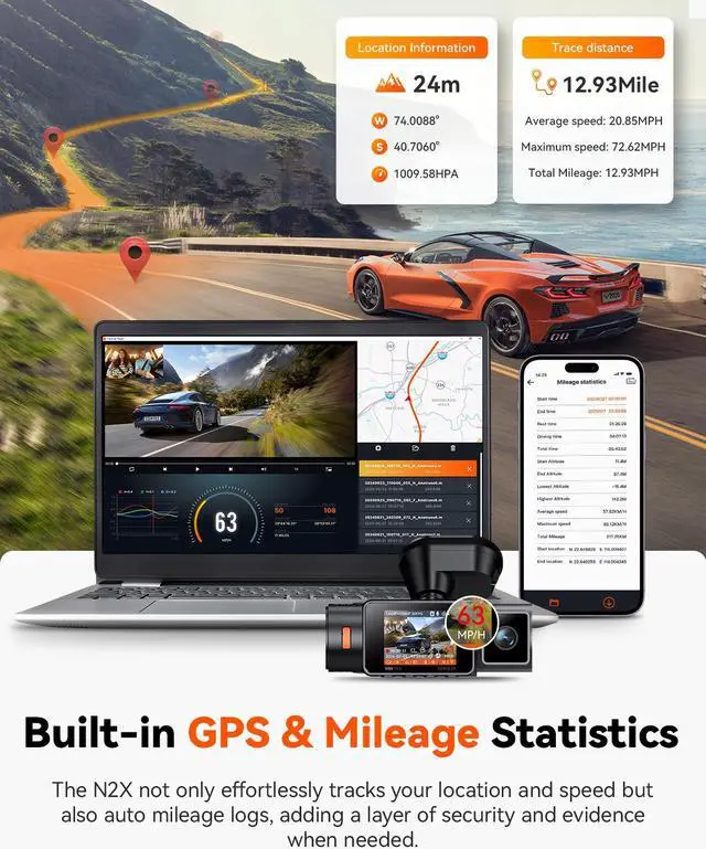 Alt view image 5 of 7 - Vantrue N2X 2.7K Dash Cam Front and Inside, 5G WiFi Dual Dash Camera for Car with Starvis 2 HDR IR Night Vision, GPS, 24/7 Buffered Parking Mode, 60FPS, Voice Control, Support 512GB Max