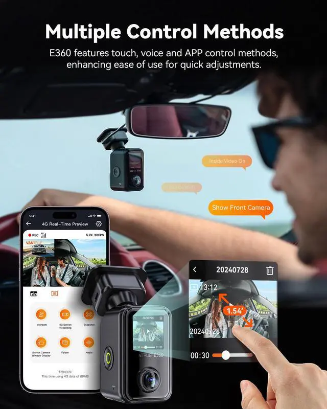 Alt view image 3 of 7 - Vantrue E360 ACE 5.2K 360° Panoramic WiFi Dash Cam, Handheld Action Camera, STARVIS 2, HDR, IR Night Vision, Front Rear Inside Dashcam, Voice/Touch Control, GPS, 24/7 Parking Mode, Support 512GB Max