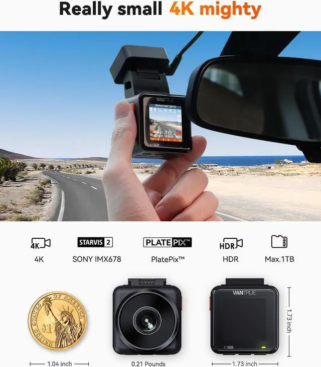 Alt view image 2 of 2 - Vantrue E1 Pro 4K WIFI Mini Dash Cam, STARVIS 2 IMX678 x PlatePix x HDR Night Vision,Voice Control Front Car Dash Camera with GPS&Speed, 24H Parking Mode,Support 1TB Max