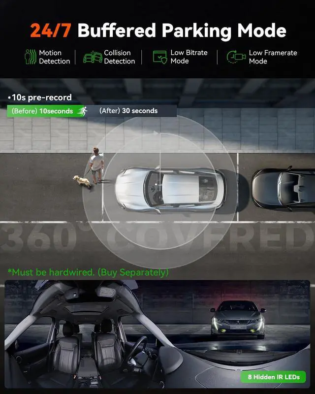 Alt view image 5 of 7 - Vantrue E360 Panoramic 5.2K WIFI Dash Cam,STARVIS 2 Night Vision,Voice Control,GPS,24 Hours Parking Mode, Support 512GB Max