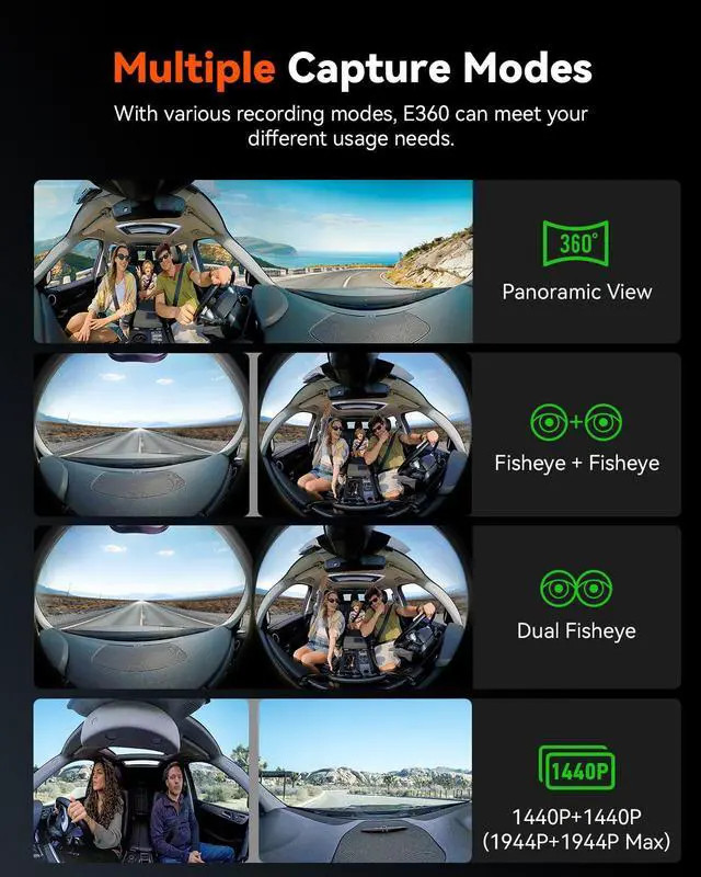 Alt view image 7 of 7 - Vantrue E360 Panoramic 5.2K WIFI Dash Cam,STARVIS 2 Night Vision,Voice Control,GPS,24 Hours Parking Mode, Support 512GB Max