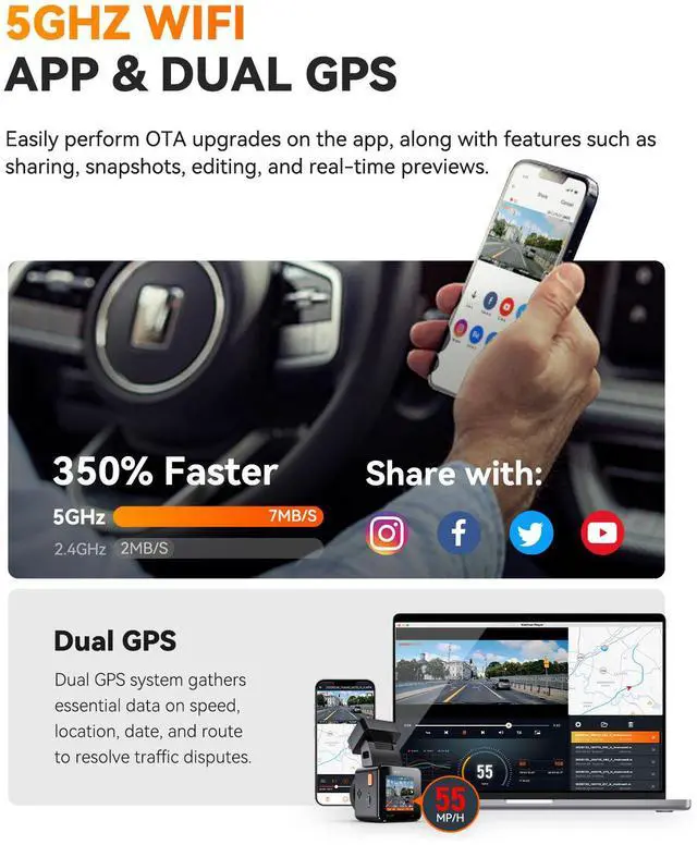 Alt view image 5 of 7 - Vantrue E1 Pro 4K Mini Dash Cam Front, STARVIS 2 Plate Pix HDR Night Vision Car Camera, Built-in 5G WiFi GPS, LTE Support, Voice Control, 24/7 Buffered Parking Mode, Support 1TB Max