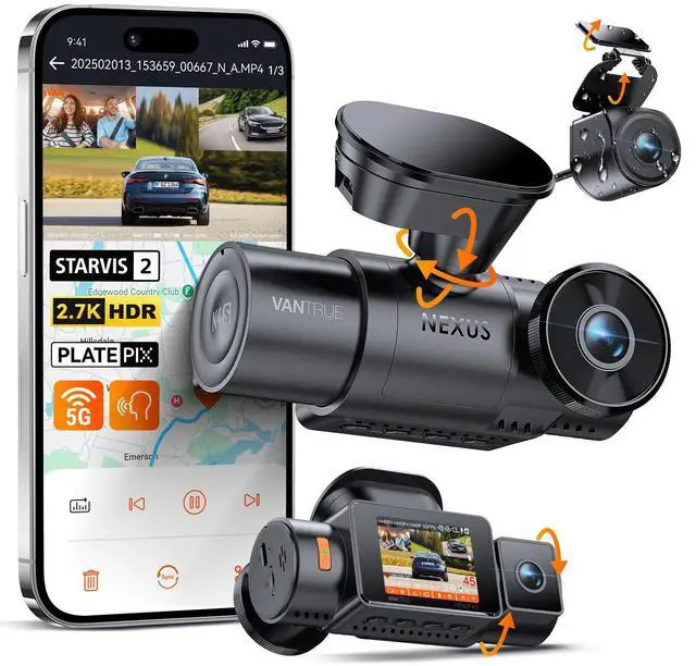 Main image of Vantrue N4S 3 Channel WiFi Dash Cam, STARVIS 2, PlatePix, 2.7K+1440P+1440 Front Inside Rear Dashcam, HDR, IR Night Vision, Voice Control, GPS, LTE Support, 24/7 Buffered Parking Mode, Support 1TB Max
