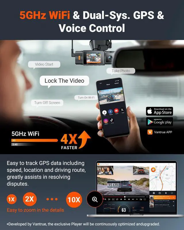 Alt view image 5 of 7 - Vantrue N4S 3 Channel WiFi Dash Cam, STARVIS 2, PlatePix, 2.7K+1440P+1440 Front Inside Rear Dashcam, HDR, IR Night Vision, Voice Control, GPS, LTE Support, 24/7 Buffered Parking Mode, Support 1TB Max