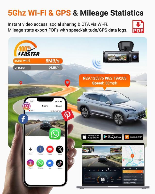 Alt view image 5 of 7 - Vantrue N4 Pro S 4K 3 Channel Dash Cam, STARVIS 2 IMX678 x PlatePix x HDR Night Vision, 4K+1080P+1440P Front Inside and Rear Dash Camera, IP67 Waterproof Rear Camera, 24H Parking Mode, Support 1TB