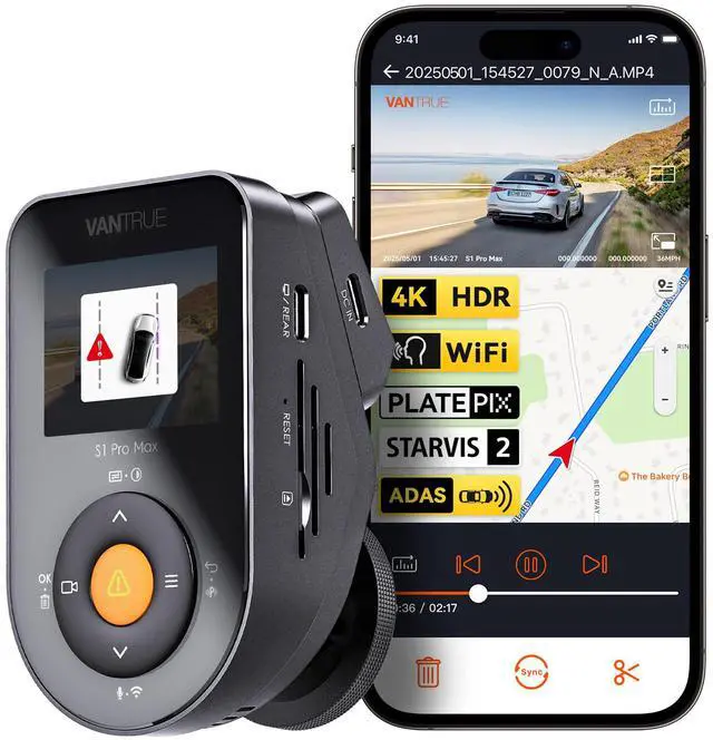 Main image of Vantrue S1 Pro Max 4K Dash Cam Front, STARVIS 2 Sensor Dash Camera for Cars, HDR PlatePix Night Vision, 5G WiFi, ADAS, Voice Control, GPS, 24H Buffered Parking Mode, Support 1TB Max