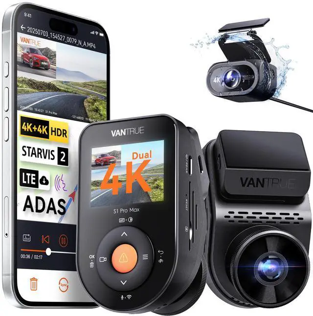 Main image of Vantrue S1 Pro Max AI Dual 4K Dash Cam Front and Rear, 4K+4K Dash Camera with ADAS/BSD, STARVIS 2 HDR PlatePix Night Vision, 5GHz WiFi, GPS, Optional LTE, 24/7 Parking Mode, Voice Control, Support 1T