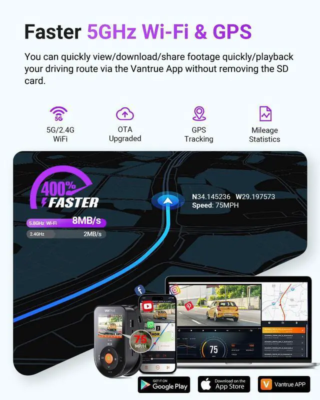 Alt view image 4 of 7 - Vantrue S1 Pro Max AI Dual 4K Dash Cam Front and Rear, 4K+4K Dash Camera with ADAS/BSD, STARVIS 2 HDR PlatePix Night Vision, 5GHz WiFi, GPS, Optional LTE, 24/7 Parking Mode, Voice Control, Support 1T