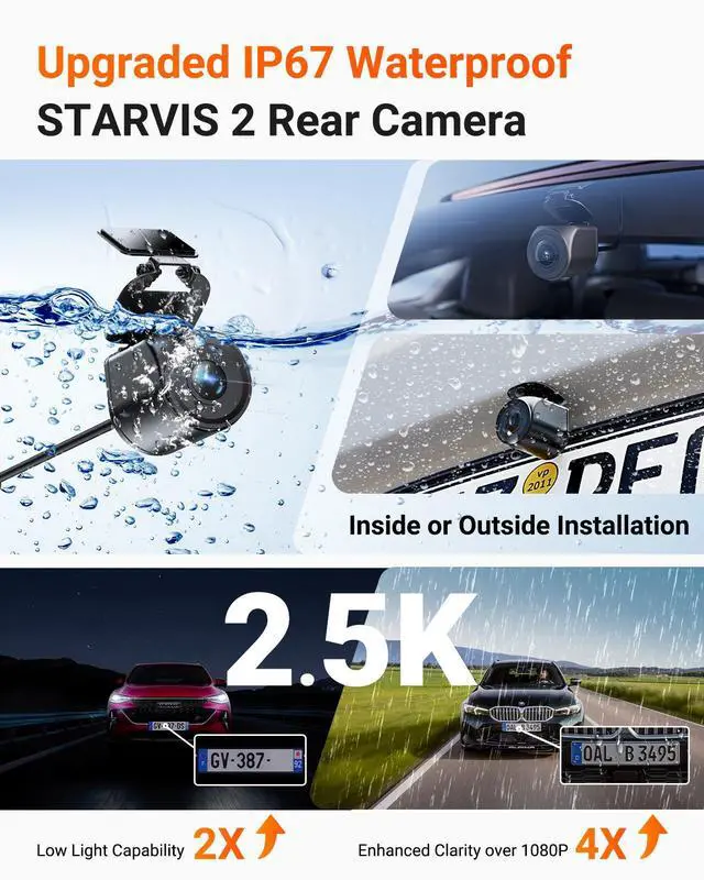 Alt view image 3 of 7 - Vantrue N4 Pro S 4K 3 Channel Dash Cam, STARVIS 2 IMX678 x PlatePix x HDR Night Vision, 4K+1080P+1440P Front Inside and Rear Dash Camera, IP67 Waterproof Rear Camera, 24H Parking Mode, Support 1TB
