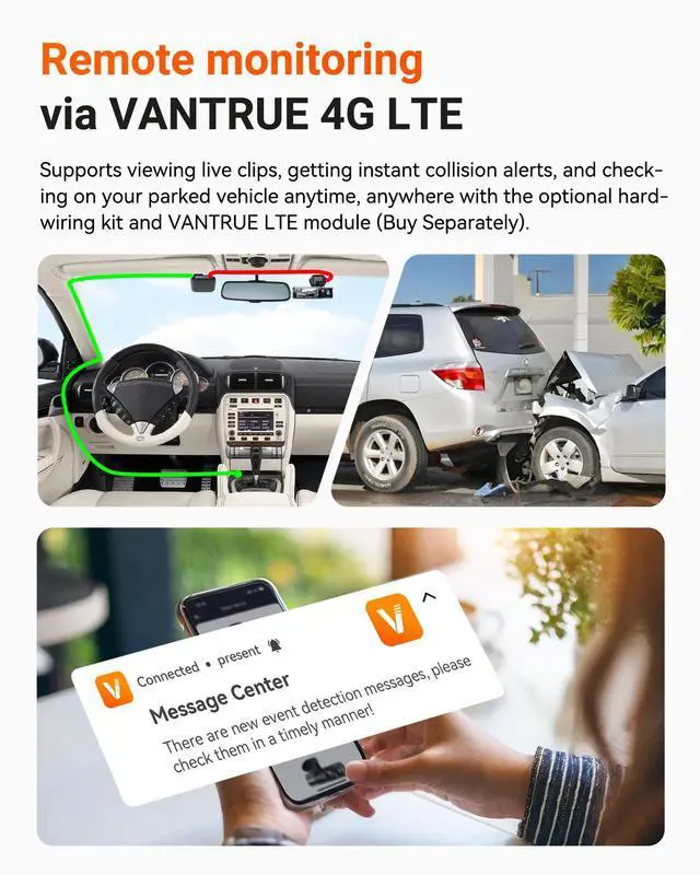 Alt view image 4 of 7 - Vantrue N4 Pro S 4K 3 Channel Dash Cam, STARVIS 2 IMX678 x PlatePix x HDR Night Vision, 4K+1080P+1440P Front Inside and Rear Dash Camera, IP67 Waterproof Rear Camera, 24H Parking Mode, Support 1TB
