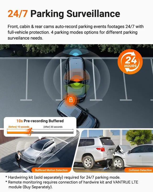 Alt view image 6 of 7 - Vantrue N4 Pro S 4K 3 Channel Dash Cam, STARVIS 2 IMX678 x PlatePix x HDR Night Vision, 4K+1080P+1440P Front Inside and Rear Dash Camera, IP67 Waterproof Rear Camera, 24H Parking Mode, Support 1TB