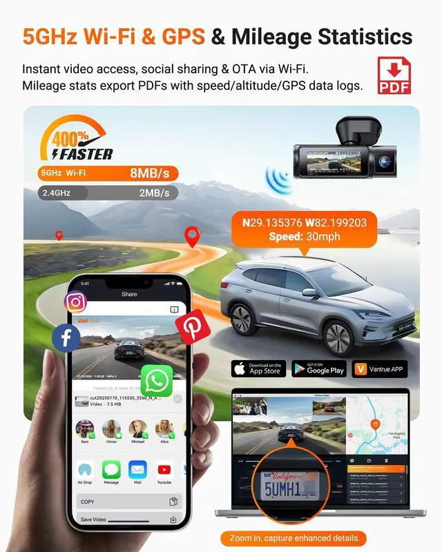 Alt view image 7 of 7 - Vantrue N4 Pro S 4K 3 Channel Dash Cam, STARVIS 2 IMX678 x PlatePix x HDR Night Vision, 4K+1080P+1440P Front Inside and Rear Dash Camera, IP67 Waterproof Rear Camera, 24H Parking Mode, Support 1TB