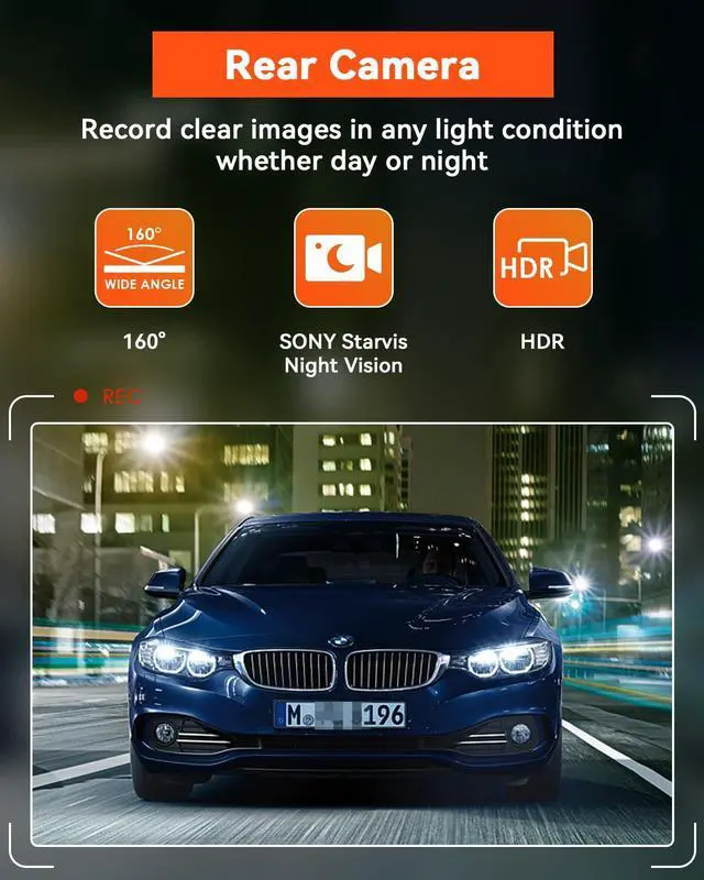 Alt view image 3 of 7 - Vantrue N5 1080P Adjustable Rear Camera, 165° Wide Angle View, Advanced Night Vision, HDR, Fit for Most Car, Pickup, Truck, SUV, Minivan, Sedans