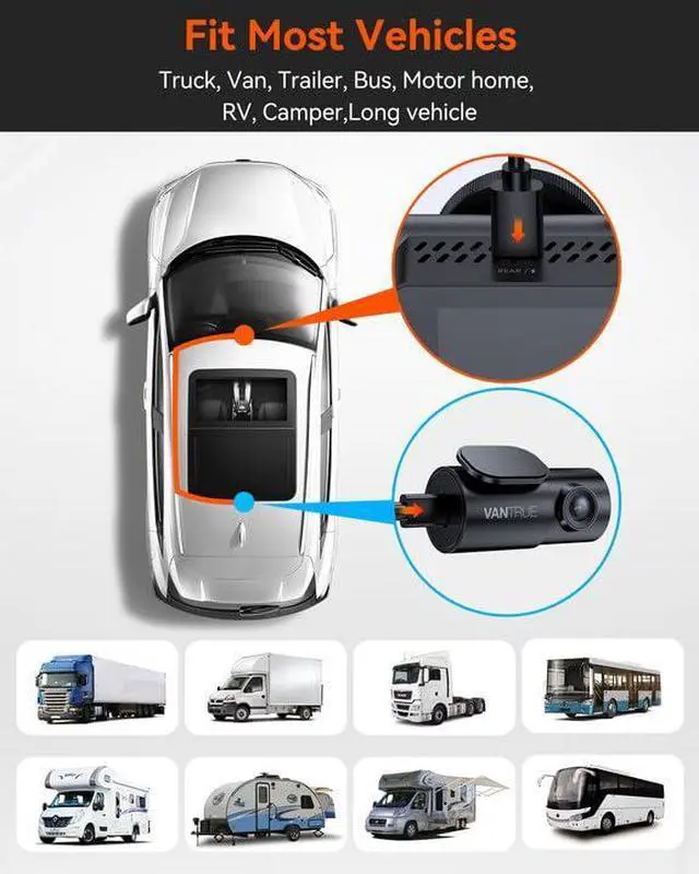 Alt view image 3 of 4 - Vantrue 29.5ft Rear Camera Cable for N5 Dash Cam, Compatible with SUV/ Pickup/Trucks/Minivan/Sedans/Trailers