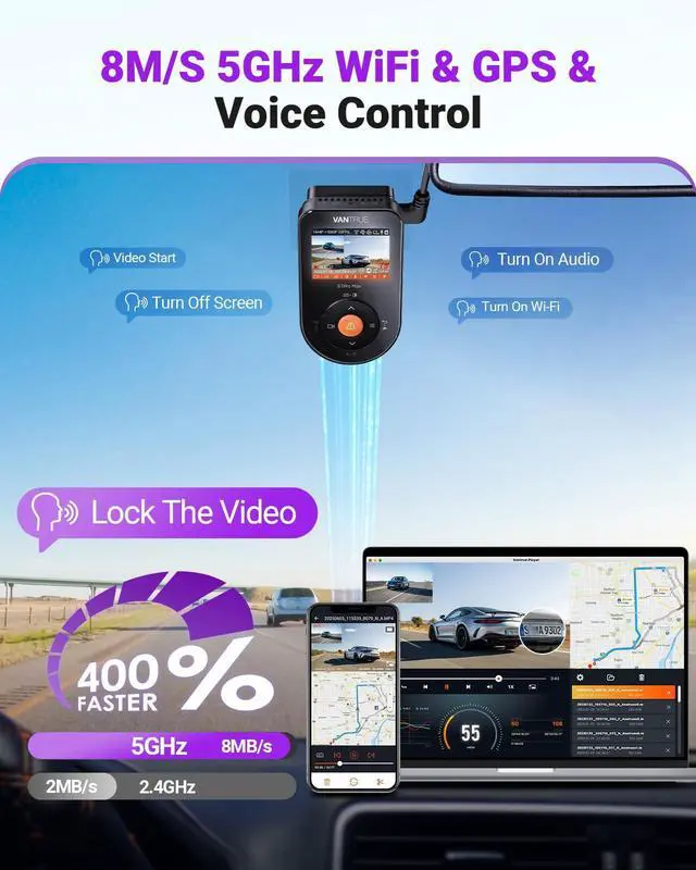 Alt view image 5 of 7 - Vantrue S1 Pro Max 4K Dash Cam Front, STARVIS 2 Sensor Dash Camera for Cars, HDR PlatePix Night Vision, 5G WiFi, ADAS, Voice Control, GPS, 24H Buffered Parking Mode, Support 1TB Max