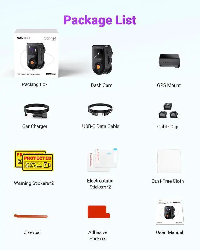 Alt view image 7 of 7 - Vantrue S1 Pro Max 4K Dash Cam Front, STARVIS 2 Sensor Dash Camera for Cars, HDR PlatePix Night Vision, 5G WiFi, ADAS, Voice Control, GPS, 24H Buffered Parking Mode, Support 1TB Max