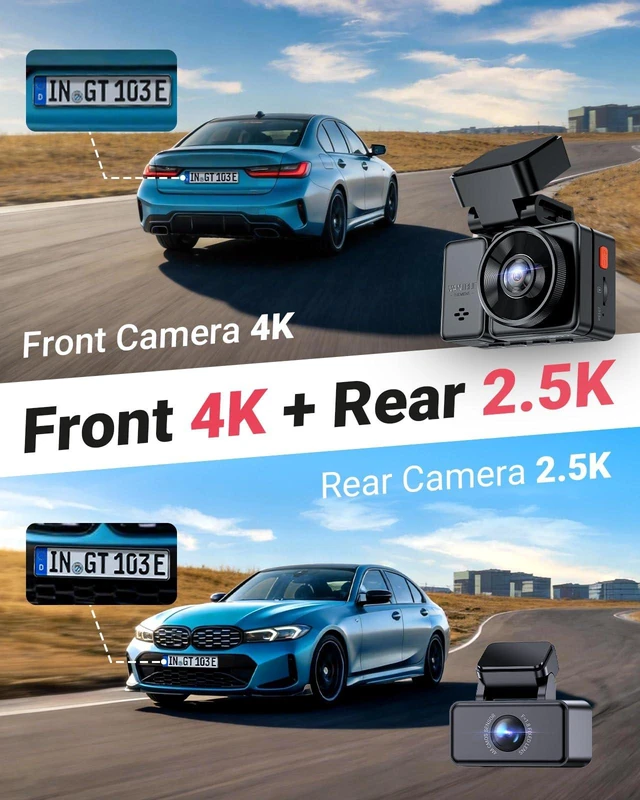 Alt view image 2 of 5 - Vantrue E2 Pro Dash Cam Front and Rear, 2.5K Upgrade Rear Cam, 4K+2.5K Dash Camera for Cars, Voice Control, WiFi, GPS, Night Vision, 24H Parking Mode, Loop Recording, 2.45" IPS, Support 1TB