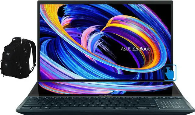 Main image of ASUS Zenbook Pro Duo 15  Home & Business Laptop (Intel i9-12900H 14-Core, 15.6" 60Hz Touch Full HD (1920x1080), GeForce RTX 3060, 32GB DDR5 4800MHz RAM, Win 11 Pro) with Travel & Work Backpack