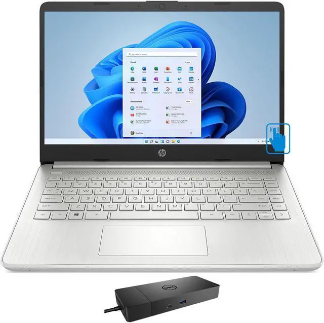 Main image of HP 14 -DQ2039 Home & Business Laptop (Intel i3-1115G4 2-Core, 14.0" 60Hz Touch HD (1366x768), Intel UHD, 8GB RAM, 512GB m.2 SATA SSD, Wifi, HDMI, Webcam, Win 11 Home S-Mode) with WD19S 180W Dock