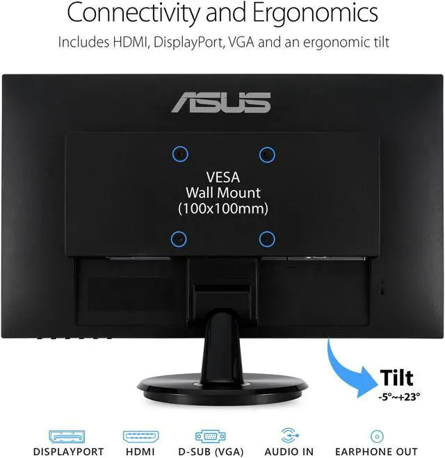 Alt view image 6 of 7 - ASUS VA24DQ 24'' Monitor, 75Hz Refresh Rate, 5 ms response time, Full HD (1920x1080) IPS, Non-glare Screen, VESA Compatible, Ideal for Home & Business, Black (2024 Latest Model)