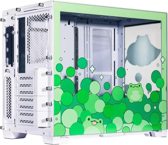 Alt view image 3 of 6 - Velztorm Minty Frog Custom Art Aluminum Tempered Glass O11 Dynamic Mini Green Gaming Computer Case, Supports Mini-ITX, Micro-ATX, and ATX Motherboard Sizes, O11D Mini-S