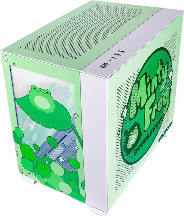 Alt view image 5 of 6 - Velztorm Minty Frog Custom Art Aluminum Tempered Glass O11 Dynamic Mini Green Gaming Computer Case, Supports Mini-ITX, Micro-ATX, and ATX Motherboard Sizes, O11D Mini-S