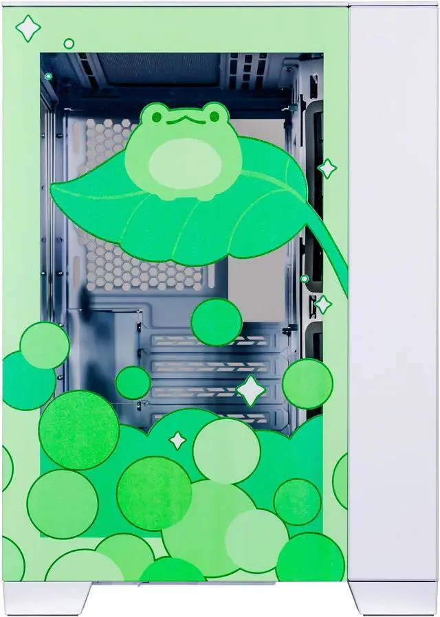 Alt view image 6 of 6 - Velztorm Minty Frog Custom Art Aluminum Tempered Glass O11 Dynamic Mini Green Gaming Computer Case, Supports Mini-ITX, Micro-ATX, and ATX Motherboard Sizes, O11D Mini-S