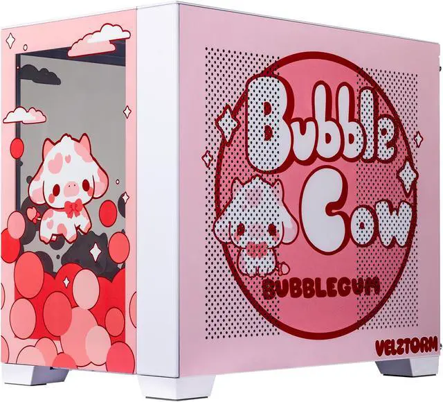 Alt view image 4 of 7 - Velztorm Bubble Cow Custom Art Aluminum Tempered Glass O11 Dynamic Mini Rose Pink Gaming Computer Case, Supports Mini-ITX, Micro-ATX, and ATX Motherboard Sizes, O11D Mini-S