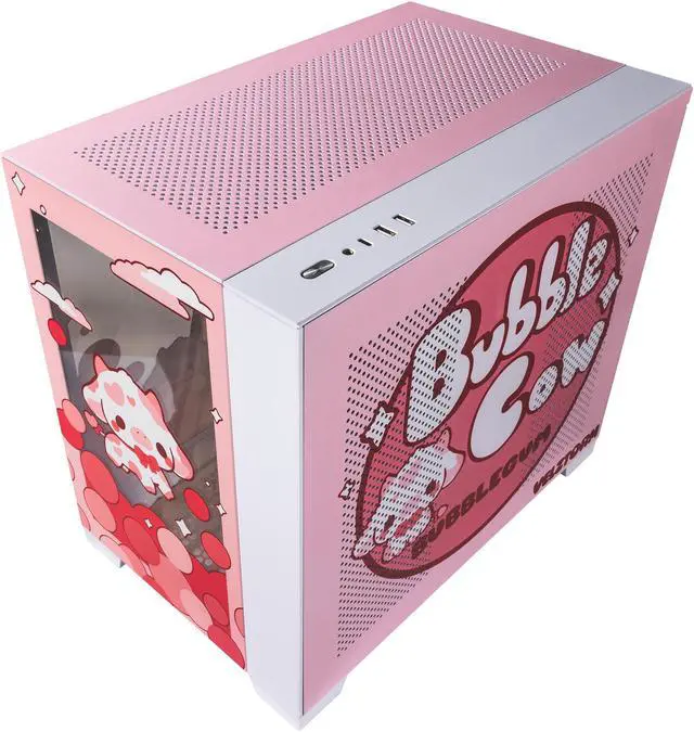 Alt view image 5 of 7 - Velztorm Bubble Cow Custom Art Aluminum Tempered Glass O11 Dynamic Mini Rose Pink Gaming Computer Case, Supports Mini-ITX, Micro-ATX, and ATX Motherboard Sizes, O11D Mini-S