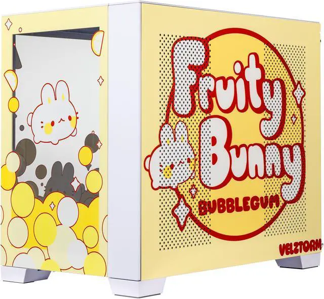 Alt view image 6 of 7 - Velztorm Fruity Bunny Custom Art Aluminum Tempered Glass O11 Dynamic Mini Yellow Gaming Computer Case, Supports Mini-ITX, Micro-ATX, and ATX Motherboard Sizes, O11D Mini-S