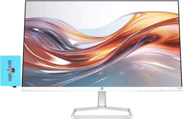 Main image of HP 24" FHD IPS (1920x1080) Monitor with Speakers Bundle with Docztorm Dock, 100Hz Refresh Rate, 1x HDMI, VGA, Flicker-Free, Anti-Glare, Ideal for Home & Business, White/Silver (2024 Latest Model)