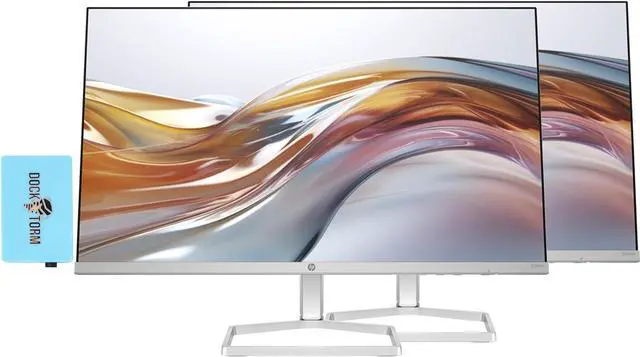 Main image of HP Series 5 524sw Monitor 94C21AA#ABA Bundle with Docztorm Dock, 24" FHD IPS (1920x1080) Display, 1x HDMI, VGA, Flicker-Free, Ideal for Home & Business, White/Silver (2024 Latest Model) (2 Pack)