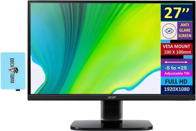 Main image of Acer KB272 E0 FreeSync Zero-Frame Monitor UM.HK2AA.004 Bundle With Docztorm Dock, 27" FHD IPS (1920x1080) 100Hz Display, VESA Mount (100x100mm), Ideal for Home & Business, Black (2024 Latest Model)