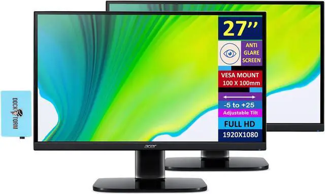 Main image of Acer KB272 E0 FreeSync Zero-Frame Monitor UM.HK2AA.004 Bundle W/Docztorm Dock, 27" FHD IPS (1920x1080) Display, VESA Mount (100x100mm), Ideal for Home & Business, Black (2024 Latest Model) (2 Pack)