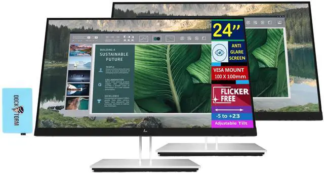 Main image of HP 24" E24u G4 FHD USB-C Monitor w/5ms Response Time, Anti-Glare, Flicker Free, VESA Mount (100mm), Display Port & Dockztorm USB Port Expander, Black/Silver (189T0AA#ABA - 2025 Latest Model) 2-Pack