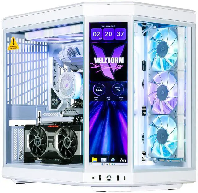 Main image of Velztorm LCD Praetix Custom Built Gaming Desktop PC (Intel i9-14900K, AMD Radeon RX 9060 XT, 64GB DDR5, 2TB PCIe SSD + 6TB HDD, RGB Fans, 360mm AIO, 1000W PSU, WiFi 6, Bluetooth 5.2, Win 10 Home)