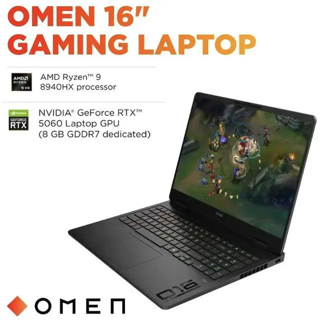 Alt view image 4 of 7 - HP OMEN AI Gaming Laptop 16.0" 144Hz IPS WUXGA Display (AMD Ryzen 9 8940HX, NVIDIA GeForce RTX 5060 8GB, 64GB DDR5, 2TB PCIe SSD, 3-Zone RGB KB, WiFi 6E, Webcam, Bluetooth 5.4, Win 11 Home)
