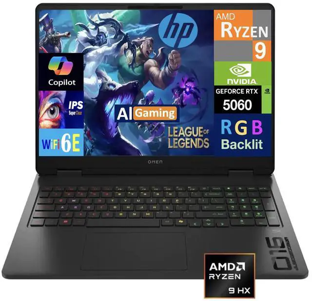 Main image of HP OMEN AI Gaming Laptop 16.0" 144Hz IPS WUXGA Display (AMD Ryzen 9 8940HX, NVIDIA GeForce RTX 5060 8GB, 64GB DDR5, 2TB PCIe SSD, 3-Zone RGB KB, WiFi 6E, Webcam, Bluetooth 5.4, Win 11 Home)