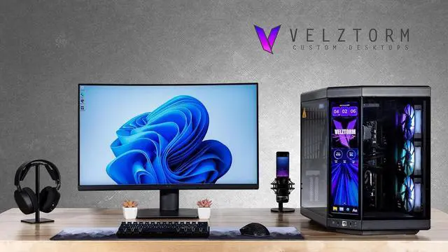 Alt view image 2 of 7 - Velztorm LCD Black Praetix Custom Built Gaming Desktop PC (Intel i9-14900K, GeForce RTX 5070 Ti, 32GB DDR5, 2TB PCIe SSD, RGB Fans, 360mm AIO, 1000W PSU, WiFi 6E, Bluetooth 5.2, RJ-45, Win 11 Pro)