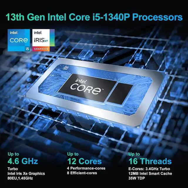 Alt view image 2 of 6 - Intel NUC Business Mini Desktop (Intel i5-1340P, Intel Iris Xe, 32GB DDR4, 256GB PCIe SSD, 2 Thunderbolt 4, WiFi 6E, Bluetooth 5.3, 120W PSU, RJ-45, 2 HDMI, Win 11 Pro)