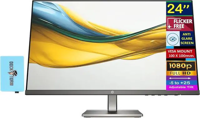 Main image of HP 24" FHD IPS Monitor with 5ms Response Time, Anti Glare, Flicker Free, VESA Mount (100 x 100 mm), VGA, HDMI & Dockztorm USB Port Expander, Black/Gray Color